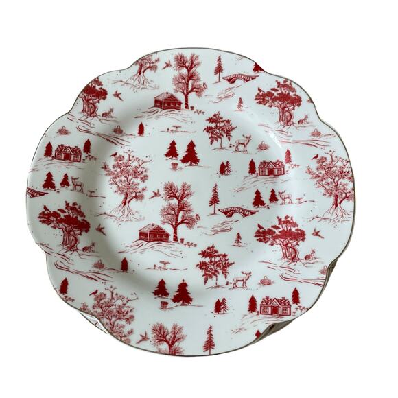 Grace Teaware Christmas Porcelain Salad Plates 8in Set of 4 Holiday Red & White - Picture 11 of 16